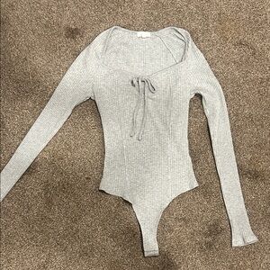 Aerie Light Gray Ribbed Bodysuit